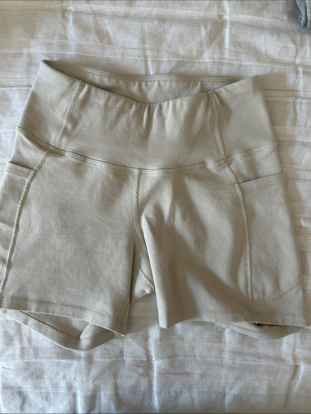 Women’s High-Waist Bike Shorts — Light Beige Happy Earth Sustainable